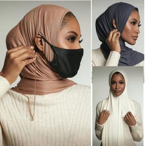 Vêtements ethniques prêts à porter l'écharpe du hijab avec des femmes d'oreille de coton extensible coton fouadère de tête féminine enveloppe des écharpes des châles du cou de l'islam