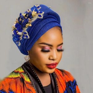 Etnische kleding klaar om te dragen Nigeria Auto Gele Headtie Vrouwelijke mode hoofddoeken Turbante Mujer Exquise boeket Afrikaanse vrouwen tulband