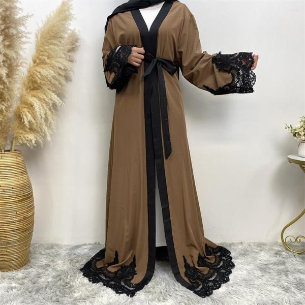 Vêtements ethniques Real S Robe arabe Cardigan musulman Culte Robe de mode Marron foncé Plus la taille Islamique pour les femmes