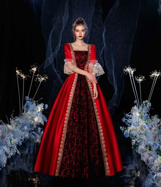 Vêtements ethniques Red 18e siècle Rococo Royal Gothic Court Robe rétro Baroque Costume Renaissance Rococo Marie Antoinette Costume Ball Dressl2405
