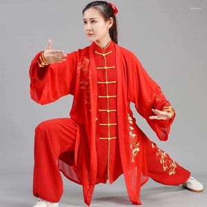 Ropa étnica Conjunto rojo de 3 piezas Traje de guerrero chino Wushu Uniforme Traje Wing Chun Traje tradicional Tang Tai Chi TA2007