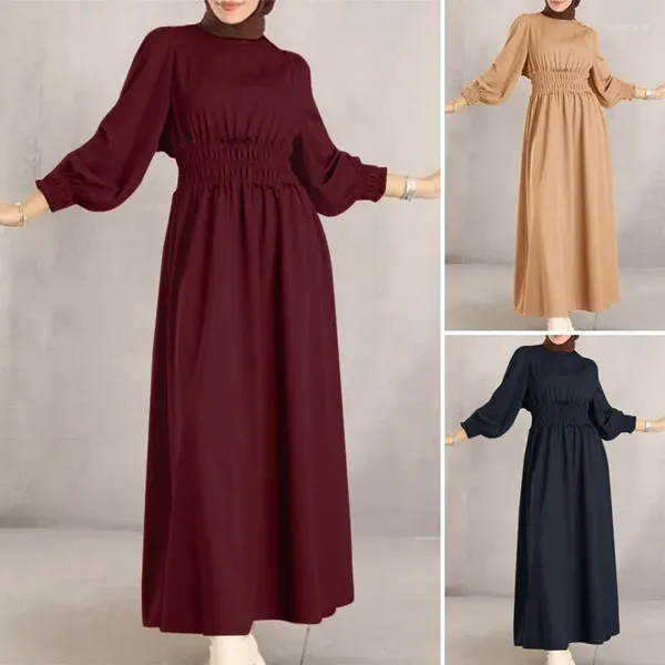 Vêtements ethniques Abaya rouge pour femmes musulmanes O-cou à manches longues Robe turque Été Automne Malaisie Mode Vintage Robes de soirée