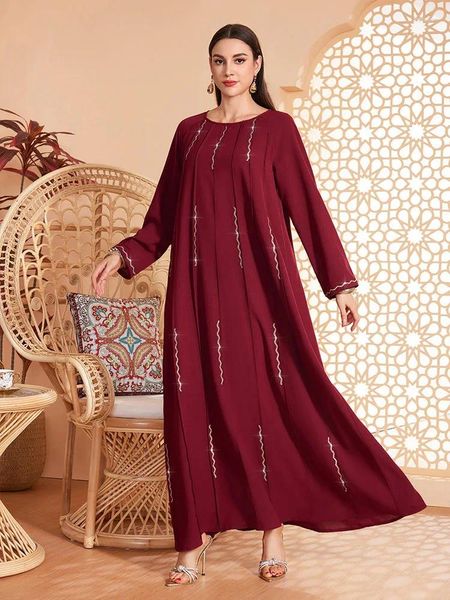 Ropa étnica Red Abayas para mujeres 2024 Moda Diamantes musulmanes Diamantes Party Vestido Marocain Kaftan Dubai Turquía Robe Islámica Jalabiya Djellaba