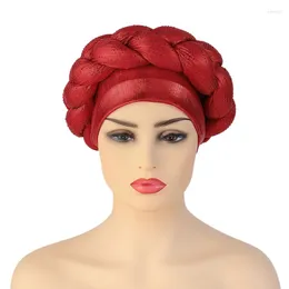 Vêtements ethniques Rouge Auto Gele Africain Headtie Bonnet Chapeau Twisted Turban Pour Femmes Musulmanes Paillettes Tresses Tête Wrap Écharpe Intérieur Hijab Aso Oke