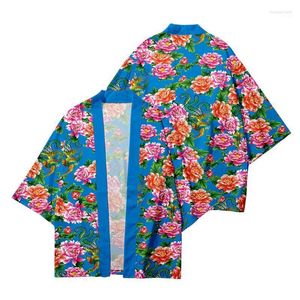 Etnische kleding Red Blue Flowers Street Fashion Beach Japans Kimono Robe Cardigan Men Shirts Yukata Haori Dames plus maat XXS-6XL