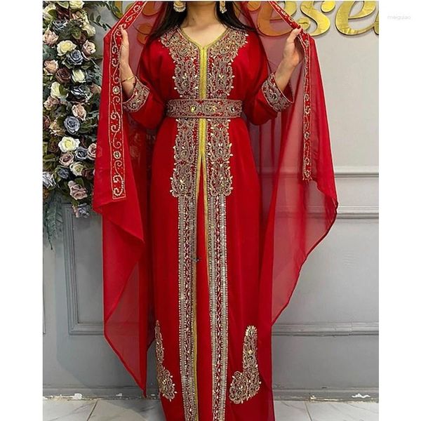 Vêtements ethniques Red Caftanes Farasha Abaya Long Robe pour le mariage à Dubaï Maroc est très fantaisiste