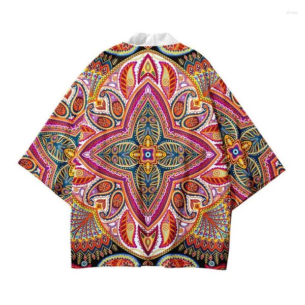 Ropa étnica Anacargio de anacardos rojos Flower Kimono Men Mujeres