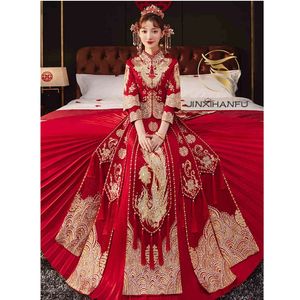 Vêtements ethniques Rouge Chinois Mariée Mariage Party Qipao S6XL Daily Wear Broderie Femmes Hanfu Robe 231212