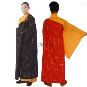 Ropa étnica rojo café budista abad túnicas de meditación chino tradicional monje bata larga vestido adultos hombres templo budismo sotana
