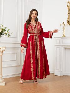 Vêtements ethniques Caftan rouge mariage maroc Caftan dubaï turquie Ramadan femmes longue robe perles élégantes avec ceinture mode femme