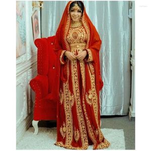 Etnische kleding Rood Royal Wedding Dubai Marokko Kaftan Farasha Abaya Ramadan Dress -kostuum