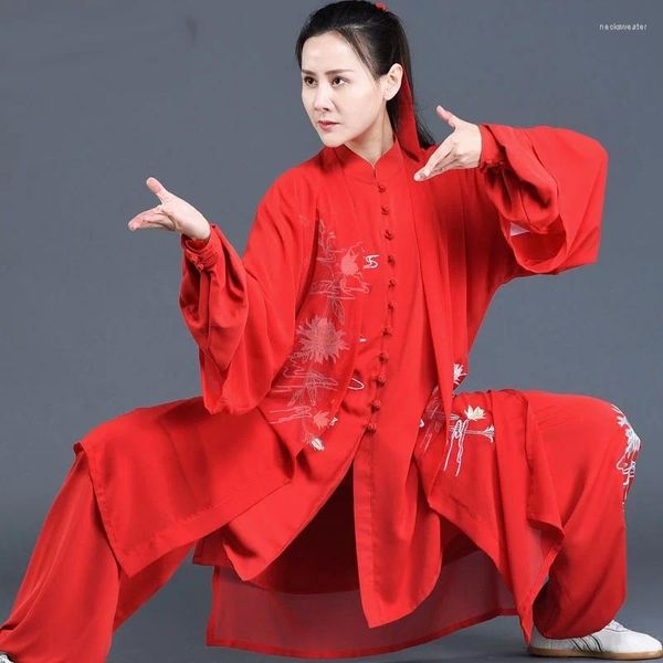 Ropa étnica Red Tai Chi Uniforme Kungfu Artes Marciales Traje Chino Bordado Wushu Traje Traje FF3739