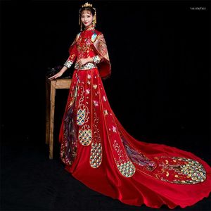 Vêtements ethniques Robe de mariée traditionnelle chinoise rouge 2023 Dames Mode Cheongsam Robe longue Qipao Robe Robes de style oriental