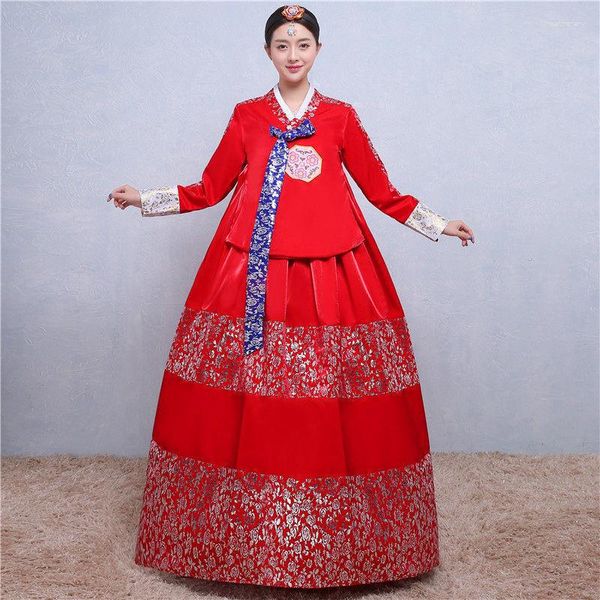 Ropa étnica Vestido de novia tradicional rojo Adulto de mujer Corte coreana mejorada