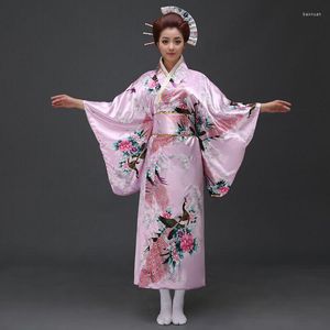 Vêtements ethniques rouge Vintage japonais dames Kimono robe de bain femmes fausse soie Yukata avec Obi Performance danse robe Cosplay