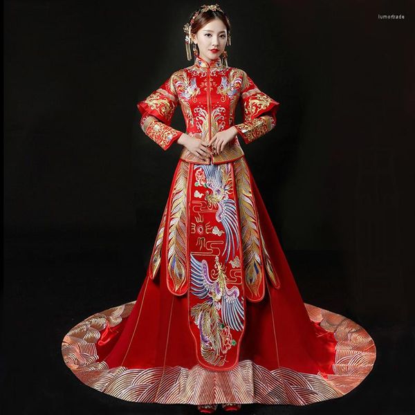 Vêtements ethniques Mariage rouge mariée Cheongsam Style chinois traditionnel Mari Mari de soirée Robe de soirée