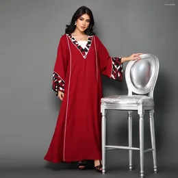 Etnische kleding retro casual dagelijkse stijl patchwork gedrukt Midden -Oosterse moslimjurk dames lang losse comfortabele gewaad voor