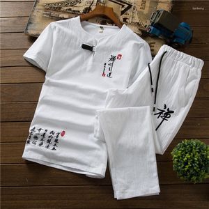 Vêtements ethniques rétro Style chinois Tang costume hommes Zen chemises pantalons uniforme t-shirt hauts médiéval Viking mode T-shirt style décontracté