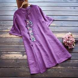 Vêtements ethniques Rétro broderie Qipao Shirt Coton Linen Fashion Chinese Style Vintage Tops Loose Tang Suit Blouse Oriental 4xl