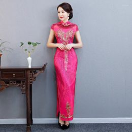 Vêtements ethniques Rétro Amélioration élégante Performance artistique Cheongsam Fashion Sequins Sexy Qipao Lace Traditional Chine