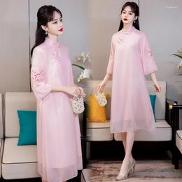 Etnische kleding retro -stijl Chinese kleding roze cheongsam mode geborduurde moderne verbeterde qipao damesjurk