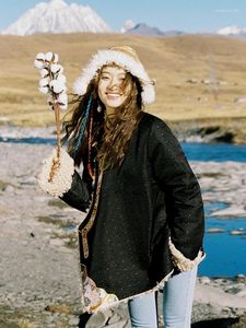 Vêtements ethniques Manteau tibétain rétro Automne et hiver Costumes magnifiques pour femmes Style chinois Veste rembourrée en coton