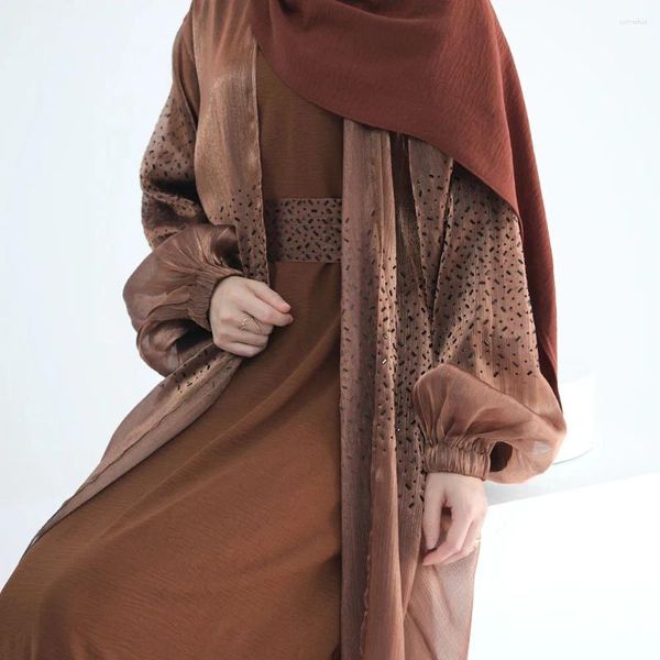 Ropa étnica Rhinestone Abaya Set Ramadán EID Vestidos largos Mujeres Abayas Mujer musulmana Ropa Dubai Lujo Kimono Vestido interior Islámico