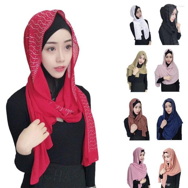 Vêtements ethniques Rhingestone Hijab Long écharpe châle en mousseline de mousselière Femmes musulmanes grandes foulards volés arabes cadrans fous islamique Turban Prayer