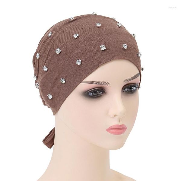 Vêtements ethniques Strass Jersey Coton Sous-écharpe Intérieure Hijab Cap Cravate Bande Réglable Stretch Islam Bonnet Solide Doux Musulman Hijabs Pour