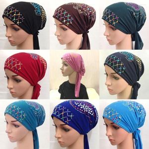 Ropa étnica Rhinestone cola corta pérdida de cabello mujer musulmana islámica árabe Shayla turbante gorra sombrero