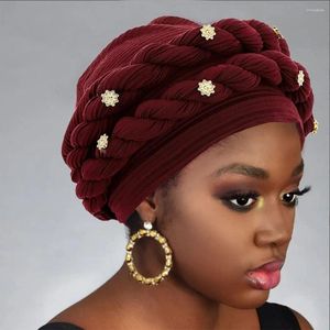 Vêtements ethniques Femmes musulmanes ondulées Hijab Chapeau Double Tresse Diamants Turban Cap Lady Cancer Chemo Caps Femme Bonnet Bonnet Couverture de perte de cheveux