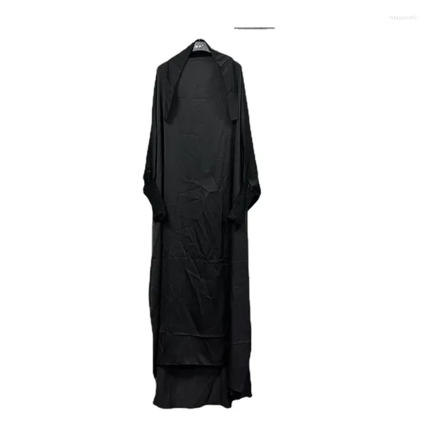 Vêtements ethniques Robe Caftan Femmes Musulmans Pile Up Manches Femmes Dubaï Casual Taille Unique Hijab Ensemble Plaine Noir Abaya