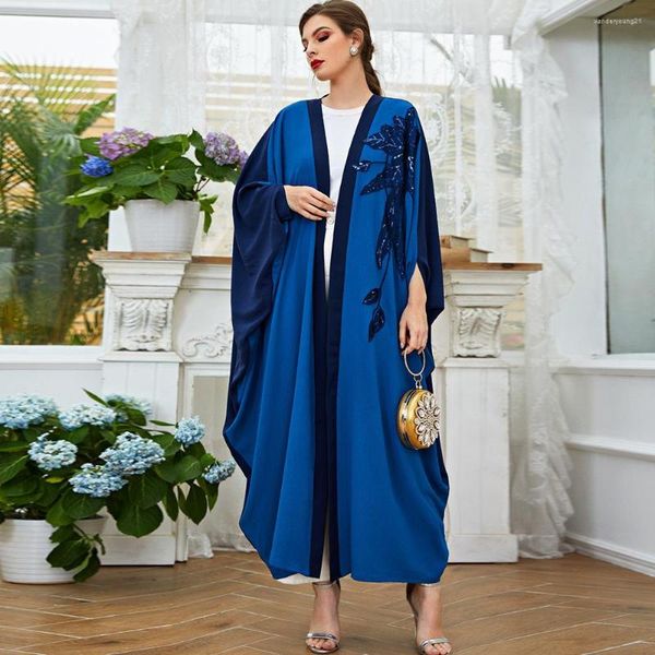 Vêtements ethniques Robe Femme Musulmane Abaya Dubaï Robe Musulmane Longue Cape Cardigan Lac Bleu Arabe Robes Turquie Paillettes Robes