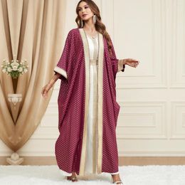 Vêtements ethniques Robe Femme Musulmane Dubaï 2023 Hiver Musulman Robes Deux Pièces Ensemble Abaya Manches Longues Impression Moyen-Orient Vêtements Vestidos