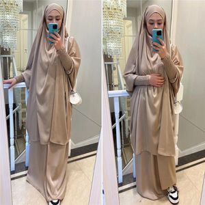 Etnische Kleding Gewaad Voor Vrouwen 2 Delige Set Moslim Gebed Kledingstuk Hijab Jurk Abaya Lange Khimar Ramadan Gown Abaya Dubai islamitische Sets