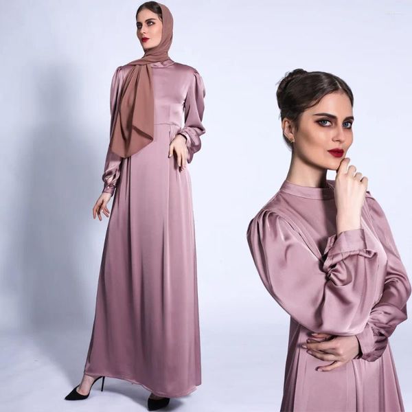 Ropa étnica Robe Longue Femme Musulmane Maxi Vestidos para mujeres Satin Abaya Dubai Turquía Islam Árabe Musulmán Vestido largo modesto Kaftan