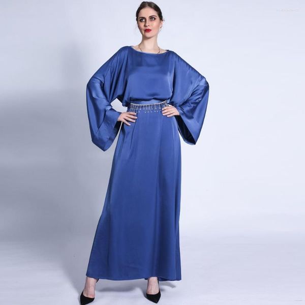 Vêtements ethniques Robe Longue Satin Femme Musulmane Abaya Dubaï Kaftan Turquie Islam Musulman Robe Longue Plus La Taille Robes Pour Femmes Vestidos