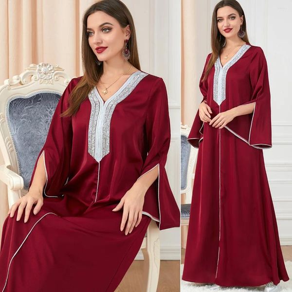 Ropa étnica ROKEN EVAN 2023 Invierno Mujeres Ramadán Eid Djellaba Musulmán Dubai Manga larga Vestido bordado Terciopelo Abayas para lujo