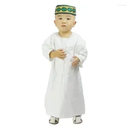 Vêtements ethniques Col rond Musulman Abaya Garçon Coton Lin Islam Robe Enfants Trompette Blanche Robe Pour Enfants À Manches Longues Mode Arabe