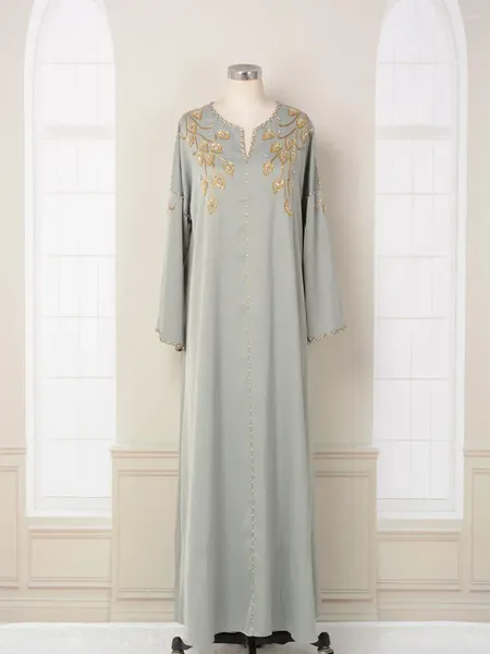 Vêtements ethniques Round Nou Nail Drill Middle East Industrie lourde Robe perle cousue à la main Dubaï Travel Party Fashion Elegant Robe Abaya