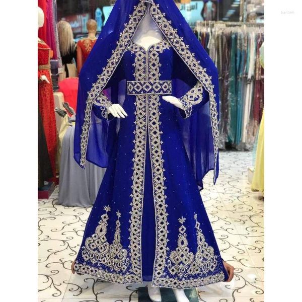 Ropa étnica Royal Blue African Fancy Abaya Dubai Formal con cuentas Vestido largo marroquí Tendencias de moda europea y americana