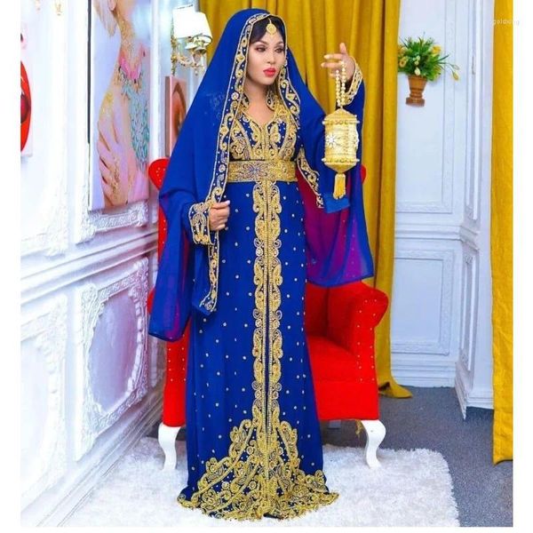 Ropa étnica Royal Blue Dubai Moroccan Kaftan Vestido de novia Moderno Georgette Fiesta hecha a mano