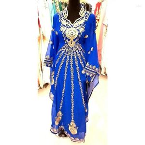 Etnische kleding Royal Blue Kaftans Farasha Abaya -jurk uit Dubai Marokko is zeer stijlvol en trendy met een lange bloemen