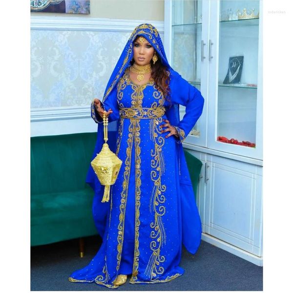 Vêtement Ethnique Mariage Bleu Royal Farasha Abaya Costume Ramadan Robe à Dubaï Maroc