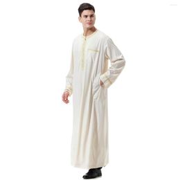 Vêtements ethniques S-3xl Men de mode musulmane Borders Golden Manches longues Round Coure Zipper Pullover Shirts Robes Jubba Thobes