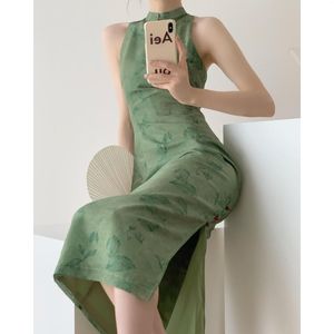 Vêtements ethniques S Chongqing Sen/affichage rétro blanc vert Version modifiée de la robe Cheongsam de Style chinois 2023 été