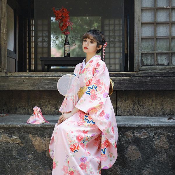 Ropa étnica Sakura Girl Kimono Dress Moonlight Flower Estilo japonés Yukata Albornoz Mujeres Estampado floral Haori Japón Uniforme Cosplay