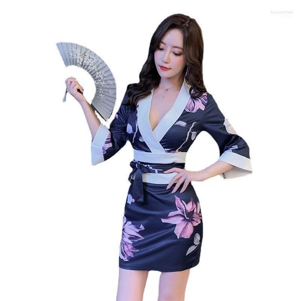 Ropa étnica Sakura Girl Kimono Dress Estilo japonés Yukata Albornoz Mujeres Imprimir Haori Japón Uniforme Cosplay Fiesta de disfraces Vestido corto V21