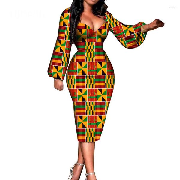 Vente de vêtements ethniques ! Manches longues bouffantes femmes africaines robes pour été automne printemps tissu mode dame bal fête vêtements