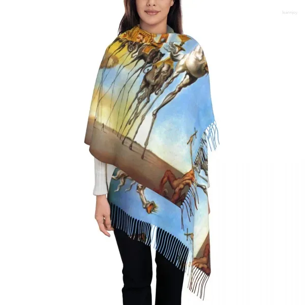 Ropa étnica Salvador Dali Surrealismo Arte Borla Bufanda Mujeres Suave La tentación de St. Anthony Shawl Wrap Ladies Winter Bufandas